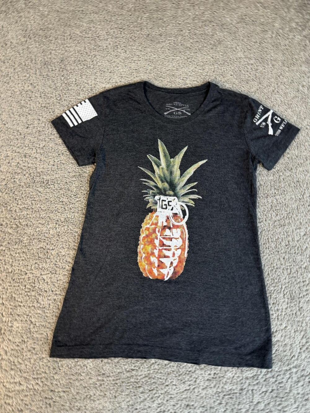 Grunt Style Shirt Womens S Charcoal Gray Pineapple Graphic Crew Neck Slim Tee